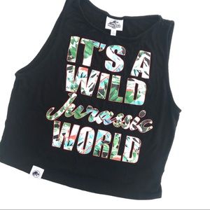JURASSIC WORLD black cropped muscle tank top